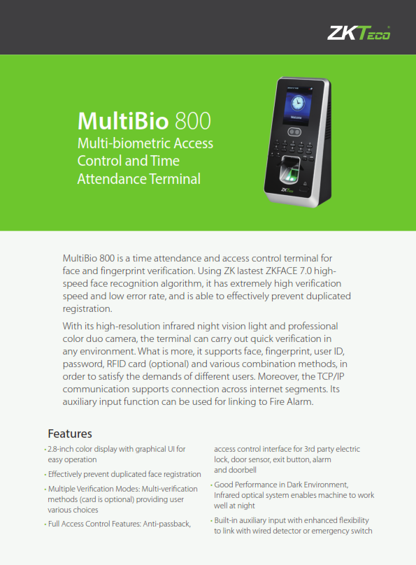 โบว์ชัวร์เครื่องสแกนลายนิ้วมือ ZKteco Multibio800_001